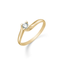 14 kt. guld ring med syntetisk cubic zirconia i midten på skrå i 4 grapper