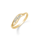 14 kt. guld ring delt blad med 3 syntetisk cubic zirconia i hver.