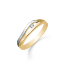 14 kt. guld ring med 1 syntetisk cubic zirconia i midten en lige og en buet skinne hvidgulds rhodineret.