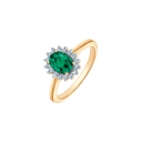 14 kt. guld ring oval smaragd og 16 brillanter.  Mål:1,80 x 1,20 mm. sten 10,70  Brillant i alt 0,25 ct. w/si
