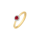 14 kt. guld ring cirkel med rubin og brillanter omkring.  Brillant i alt 0,06 ct. w/si