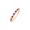14 kt. guld ring med 7 rubiner og 6 brillanter.  Mål:2,40 x 1,50 mm. Brillant i alt 0,23 ct. w/si