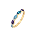 14 kt. guld ring i rødguld med london, blå topas, ametyst og brillanter i rhodium fatninger. Mål: sten 3 mm. i diameter pr. sten Brillant i alt 0,04 ct. w/si