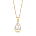 14 kt. guld vedhæng 3 dråber med syntetiske cubic zirconia i midten. Mål: 16,79 x 10,26 mm. Kæden er sølvforgyldt i længde 42-45 cm.