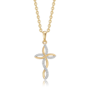 14 kt. guld vedhæng evighedstegn kors med syntetiske cubic zirconia. Mål: 20,24 x 11,25 mm. Kæden er sølvforgyldt i længde 42-45 cm.