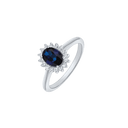 14 kt. hvidguld ring oval safir og 16 brillanter.   Brillant i alt 0,25 ct. w/si