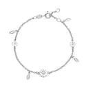 Marguerit armbånd 2x5 mm og 1x7mm med 4 blade hvid emalje 17-18-19 cm sølv