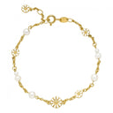 Marguerit Armbånd 4X5Mm Og 1X7.5Mm 7 Stk Ferskvandsperle 24Kt Forgyldt Hvid Emajle 17-18-19 Cm sølv