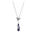 Collier med blomst og sodalit dråbe 46x15 mm 45-48 cm oxyderet sølv