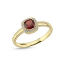 14kt. GRACE ring med cushion-cut Granat 5mm + 0,10ct. W-si