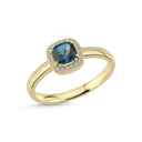 14kt. GRACE Ring med cushion-cut Londonblå topas 5mm + 0,10ct. W-si