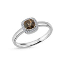 14kt. GRACE Ring med cushion-cut Røg Topaz 5mm+ 0,10ct. W-si