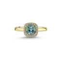 14kt. GRACE ring med cushion-cut lysblå topas 6 mm + 0,12ct. w-si