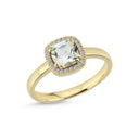 14kt. GRACE Ring med cushion-cut Grøn ametyst 6mm + 0,12ct. W-si
