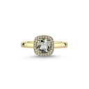 14kt. GRACE Ring med cushion-cut Grøn ametyst 6mm + 0,12ct. W-si