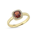 14kt. GRACE Ring med cushion-cut Granat 6mm + 0,12ct. w-si