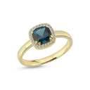 14kt. GRACE Ring med cushion-cut Londonblå topas 6mm + 0,12ct. W-si