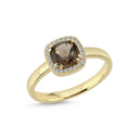 14kt. GRACE Ring med cushion-cut Røg Topas 6mm + 0,12ct.W-si