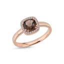 14kt. GRACE Ring med cushion-cut Røg Topas 6mm + 0,12ct.W-si