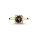 14kt. GRACE Ring med cushion-cut Røg Topas 6mm + 0,12ct.W-si