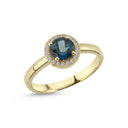14kt. GRACE Ring med rund Londonblå topas 6mm + 0,10ct. W-si