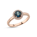 14kt. GRACE Ring med rund Londonblå topas 6mm + 0,10ct. W-si