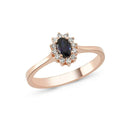 14kt. Roset ring med safir + 0,12ct. W-si