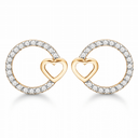 Sølvforgyldt ørestikker cirkel med syntetiske cubic zirconia i kanten og blank hjerte.