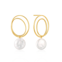 Sølvforgyldt ørestikker dobbelt oval tråd med barok ferskvandsperle. "Perlerne er naturlige - Derfor ikke ens" Mål: 23,5 x 22 mm.