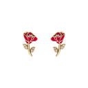 Sølvforgyldt ørestikker rød rose med zirconia