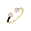 Sølvforgyldt ring åben skinne med syntetisk cubic zirconia i skinnen og 2 hjerter i hver sin side - Forskudt.