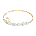 Sølvforgyldt armbånd med 5 ovale ferskvandsperler Længde 17+4 cm