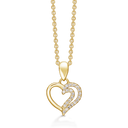 Sølvforgyldt halskæde dobbelt hjerte med syntetisk cubic zirconia i den ene Kæden er sølvforgyldt i længde 42-45 cm.