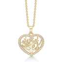 Sølvforgyldt halskæde hjerte med livets træ med syntetiske cubic zirconia. Mål: 15 x 17 x 2,4 mm. Kæden er sølvforgyldt i længde 42-45 cm.