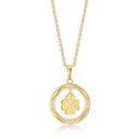Sølvforgyldt halskæde cirkel med firkløver af 4 hjerter og syntetiske cubic zirconia. Kæden er sølvforgyldt i længde 42-45 cm.
