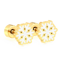 Stål forgyldt ørestikker snefnug med hvid pvd belægning og dreje lås. (I stål, så ingen højre venstre) Mål: 6,2 x 7 mm.