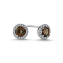14kt. GRACE Øreringe med rund Røg topas 5 mm + 2 x 0,09ct. W-si