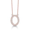 Sølvforgyldt/rosa halskæde oval med syntetisk cubic zirconia i kanten. Kæden er længde 42+5 cm.