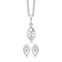 Sølv smykkesæt rhodineret øje med kryds og syntetisk cubic zirconia. Kæden er længde 42-45 cm.