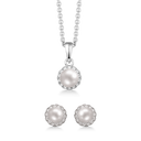 Sølv smykkesæt rhodineret ferskvandsperle med syntetiske cubic zirconia rundt om.