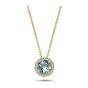 14kt. GRACE vedhæng med rund lyseblå topas 6mm + 0,10ct. W-si