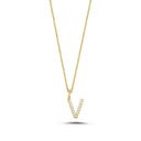 14kt. Bogstav vedhæng V med pavé 15x0,005ct. W-si 9,5mm
