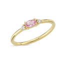 14kt. PETIT ring med oval pink safir og 2 x 0,025 ct. W-si