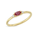 14kt. PETIT ring med oval rubin og 2x0,025ct. W-si