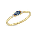 14kt. PETIT ring med oval safir og 2 x 0,025 ct. W-si