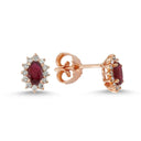 14kt. Roset ørestikker med rubin + 2x0,12ct. W-si