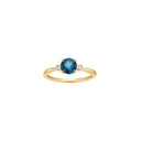 14kt. guldring m/London blå topaz/dia. 0,08ct W/SI