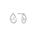 Sølv ørestikker rhodineret oval med bølge i bunden og syntetiske cubic zirconia på toppen af kanten.
