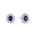 Sølv ørestikker rhodineret oval syntetisk safir med syntetiske cubic zirconia i kanten rundt.