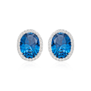 Sølv ørestikker rhodineret oval med syntetiske  london blå topasmed syntetiske cubic zirconia rundt om